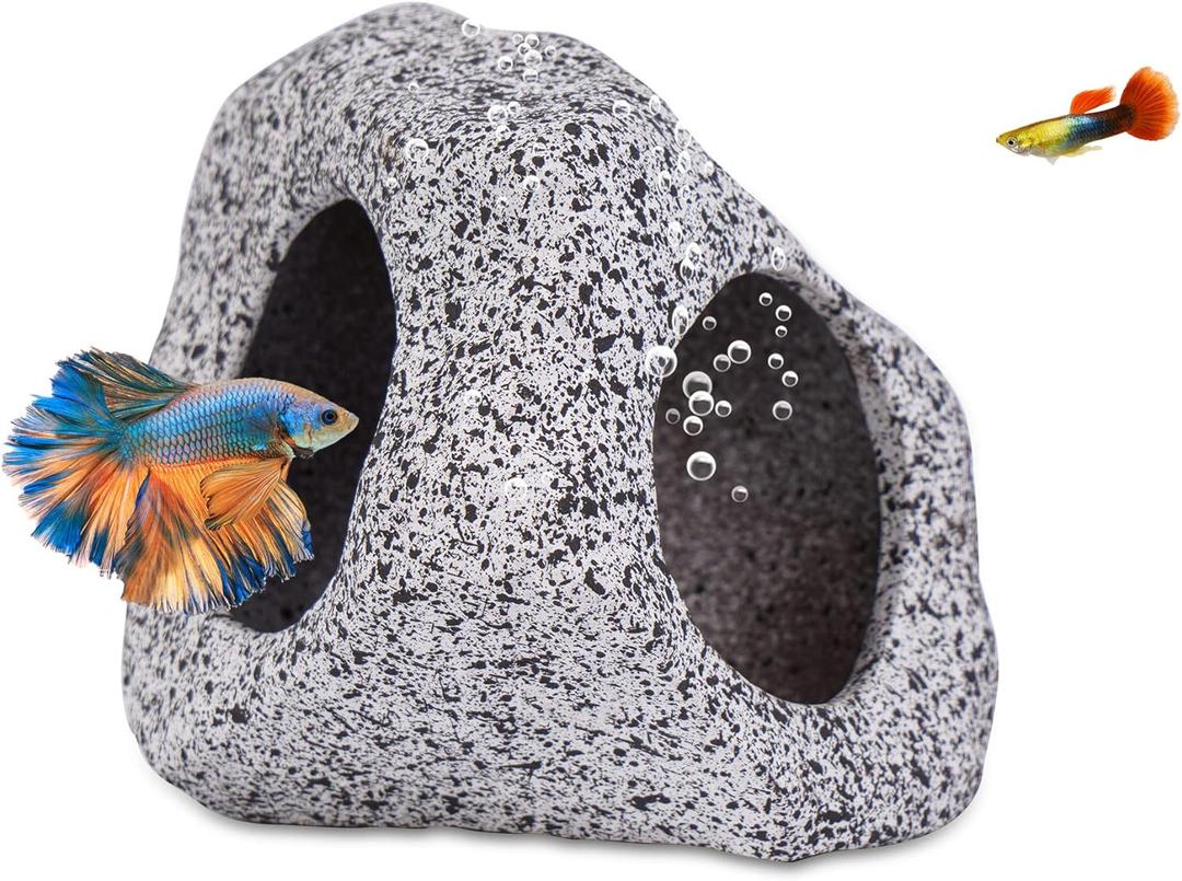 Ameliade Aquarium Decorations Cave Fish Tank Accessories Rock Decor for Shrimp Cichlid Hiding Breeding Small Fish Bowl Hide Decoration Betta Toys Hideout Stones HouseMedium (Medium (1 Piece))