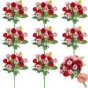 Zeyune 8 Pack 12 Inch Mini Red and Pink Artificial Rose Bouquet 80 Heads Fake Silk Roses Flowers Bunches with Stems Wedding Bouquets for Bride Bridesmaid Valentine's Day Decorations