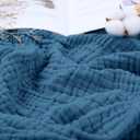 Yoofoss Muslin Blanket 100% Organic Cotton Large Twin Size 60" x 80" for Bed Couch Summer Gauze Blanket for Adults Lightweight and Breathable Dark Blue