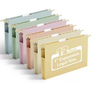 Ansook Plastic Hanging File Folders Legal Size,12 Pack Extra Capacity Expandable Legal File Folder Hanging with Tabs,Heavy Duty 1" Filing Cabinet Folder for Documents,Hanging File Organizer (1 INCH EXPANSION)