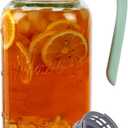 Mason Jar Pitcher with Tea Filter, Airtight & Leakproof Glass Pitcher with Lid, 64 oz Sun Tea Glass Jar for Outside, Perfect for Sun Tea, Lemonade, and iced Tea (Green)