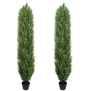 THE BLOOM TIMES Artificial Topiary Cedar Trees Outdoor 6FT Tall 2 Set, Realistic Faux Pine Cypress Shrubs Bushes, UV Resistant Large Fake Evergreen Plants for Front Porch Outside Planter Decor 6 Foot