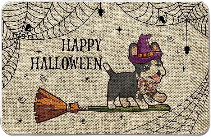 Halloween Door Mat French Bulldog Dog Paws Rug 17 x 27 Inch Outdoor Doormats Entrance Rugs Decorative Floor Front Mats for Farmhouse Home Kitchen Farmhouse