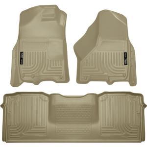 Husky Liners Weatherbeater Floor Mats | Fits 2010-2018 Dodge Ram 2500/3500 Mega Cab Only | Front & 2nd Row, 3-pc Tan - 99043