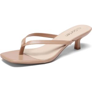 Gorfen Women's Kitten Heel Sandals Square Toe Slip on Flip Flop Heels 2 Inch Thong Sandals Party Dress Heeled Sandals 8.5