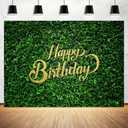 7X5FT Green Leaves Happy Birthday Backdrop Jungle Safari Birthday Party Decoration Banner Natural Green Grass Wall Party Woman Girl Background Photoshoot Photobooth Photography Backdrop