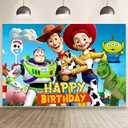 W-J Happy Birthday Backdrop Cartoon for Toy Inspired Story Birthday Party Supplies Kawaii Background for Boys Girls,Happy Birthday Banner Backdrop for Kids Party Decorations(5x3ft).