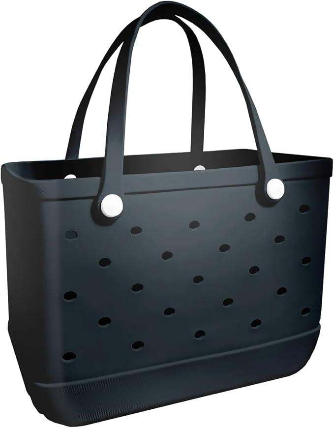 Beach Bag X Large Rubber Beach Tote Bag, Waterproof Washable Open for Women Croc Bag Hand Bag for Beach Pool Yoga, Black
