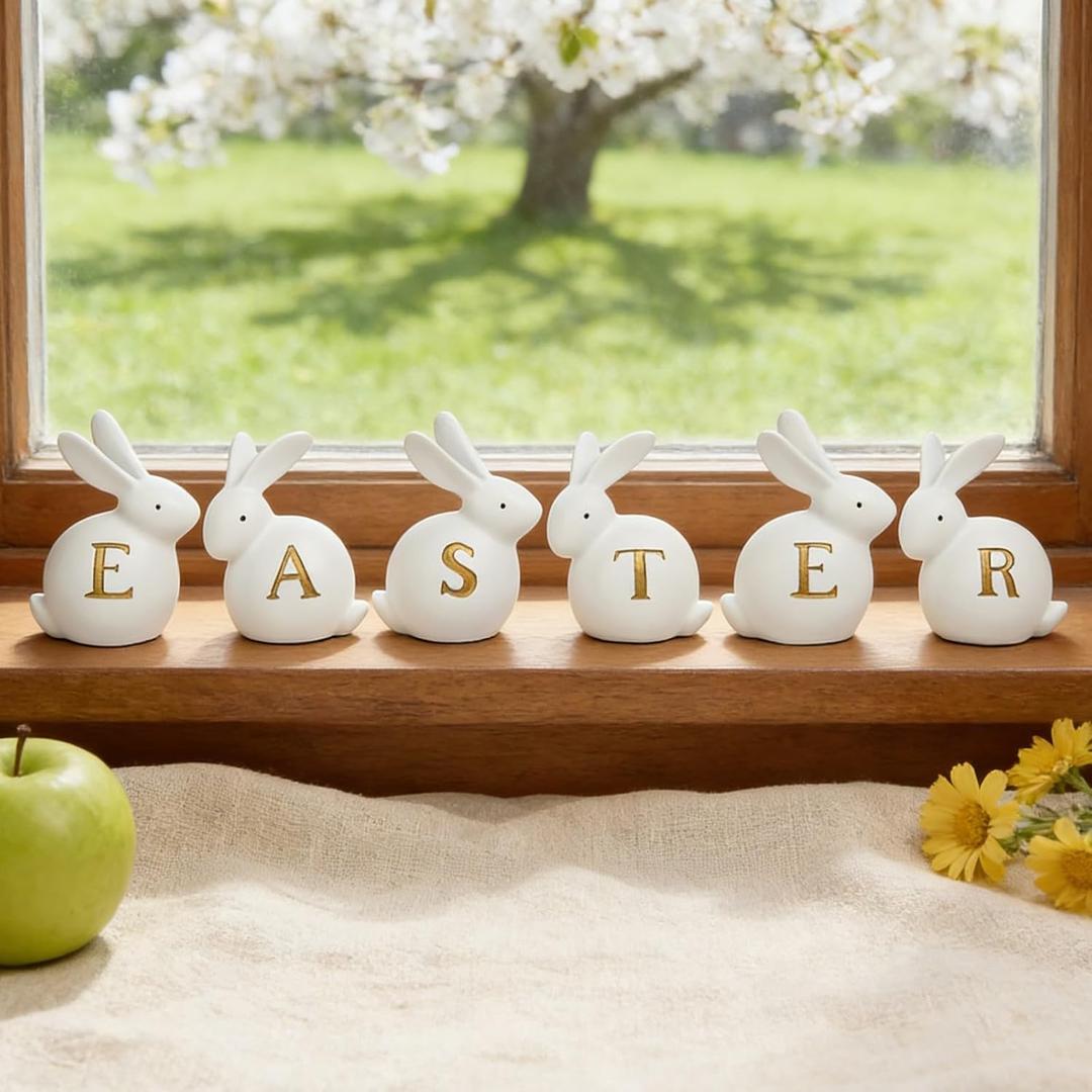 Newman House Studio Table Easter Bunny Figurine Decorations - Home Office Table Decoration Easter Bunny Set of 6, 3.5L x 3W x 4.1H inch