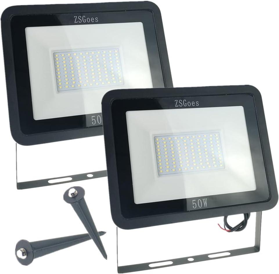 2 Pack Warm White 50W LED Flood Light Outdoor Waterproof IP65, Wall Security Landscape Lamp, Home, Square, Yard, Garage, Street, Pathway, Spike Stand, Low Voltage 12V 24V 36V 48V 60V DC AC