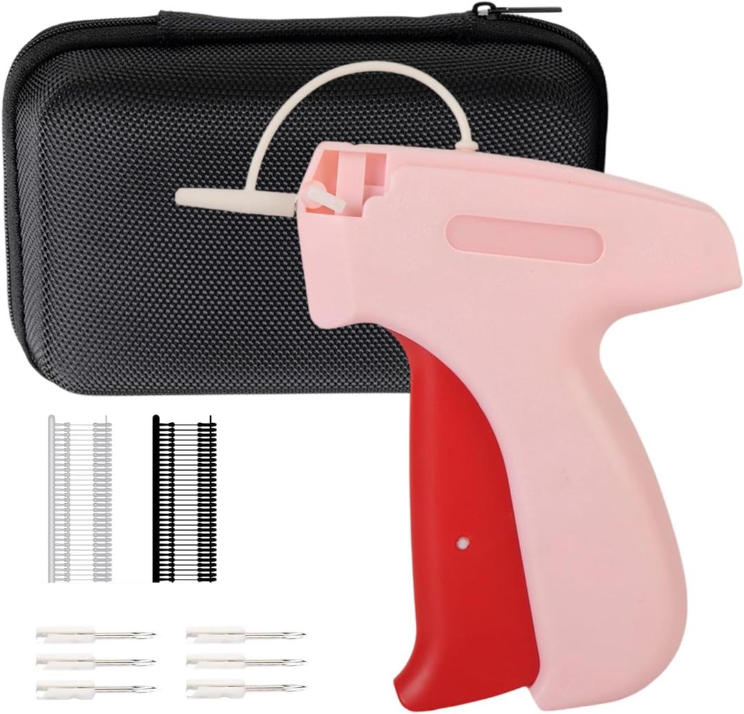 Stitch Gun for Clothes-Tagging Gun for Clothing with Case,Pink Stitchy Microstitch Gun Quick Clothing Fixer,Includes 6 Needle and 1000 Black Fasteners&1000 White Fasteners