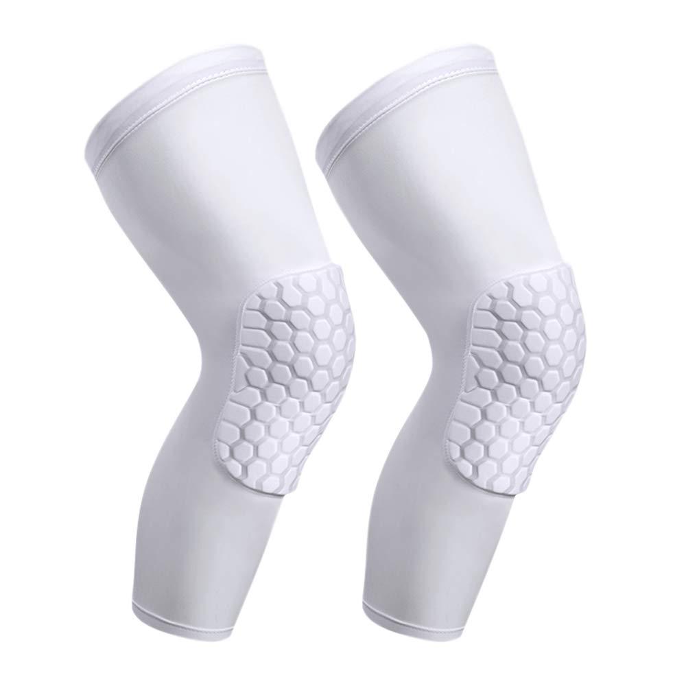 PISIQI Knee Pads Compression Pads Long Leg Sleeve Collision Avoidance Brace Protection Knee Sleeve for Basketball Football Volleyball Cycling (1 Pair) (Small, White)