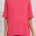 RUBZOOF Women's Oversized T Shirts Short Sleeve Side Split Tops Casual Shirts Tunic Maternity Mama Clothes (Pink, M)