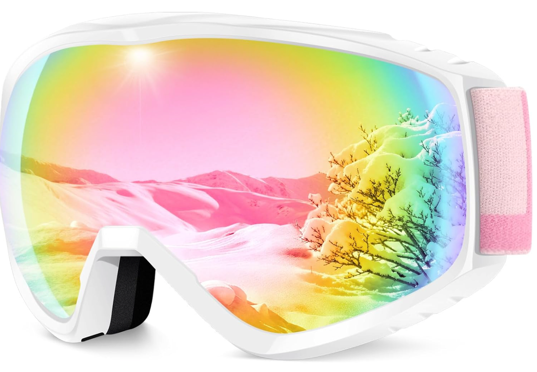 Findway OTG Ski Goggles - Over Glasses Snow Snowboard Goggles for Men Women Adult & Youth - Anti-Fog 100% UV Protection, Pink and White