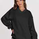 ANRABESS Womens Oversized V Neck Sweatshirt Fleece Long Sleeve Hoodies Pullover Comfy Top 2026 Outfits Teen Preppy Clothes Black X-Large