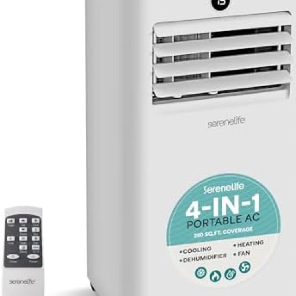 SereneLife 10,000 BTU Portable Air Conditioner and Heater, Small AC with Dehumidifier and Fan, Mini AC Unit with 450 Sq. Ft. Coverage, Includes Remote Control and Window Mount Kit