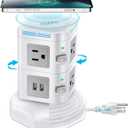 Power Strip Surge Protector, ODOM Power Strip Tower with 15W Fast Wireless Charger, 4 USB Ports + 6 Outlets + 6 Feet Retractable Extension Cord, Multiple Plug Charging Tower for Home Office Dorm