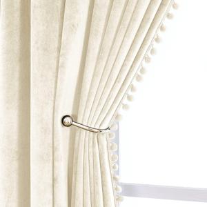VANASEE Pompom Velvet Curtains for Bedroom Rod Pocket 52x63 inch Soft Blackout Window Curtains Room Darkening Drape Light Blocking for Living Room 2 Panels,Ivory
