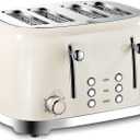 4 Slice Toaster Roter Mond Retro Stainless Steel with Bagel Defrost Cancel Function, 6 Browning Settings, Extre Wide Slot and Removable Crumb Tray, Cream, ST033