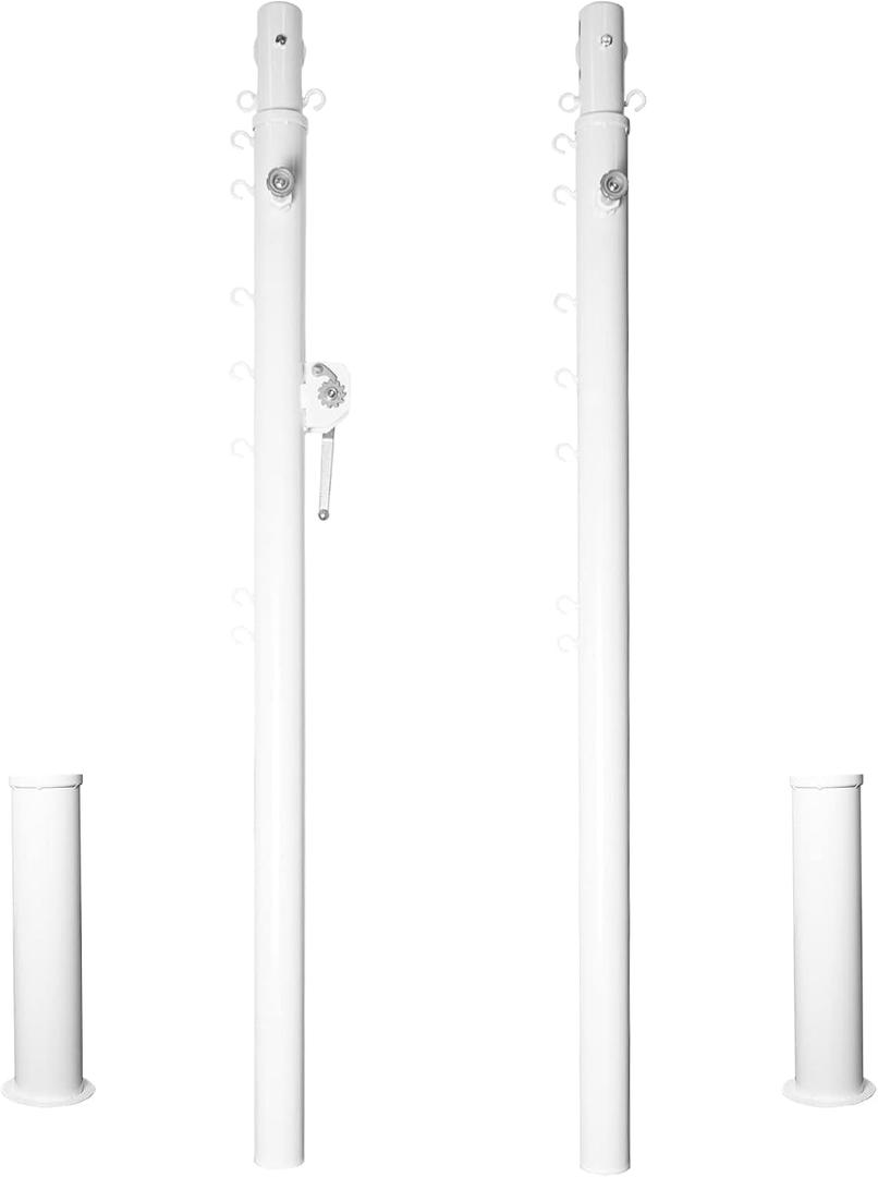 Aoneky Permanent Adjustable Volleyball Post System - Complete Set with 2 Steel Poles & Ground Sleeves, 6 Height Settings for Badminton & Volleyball, Includes Winch for In-Ground Install