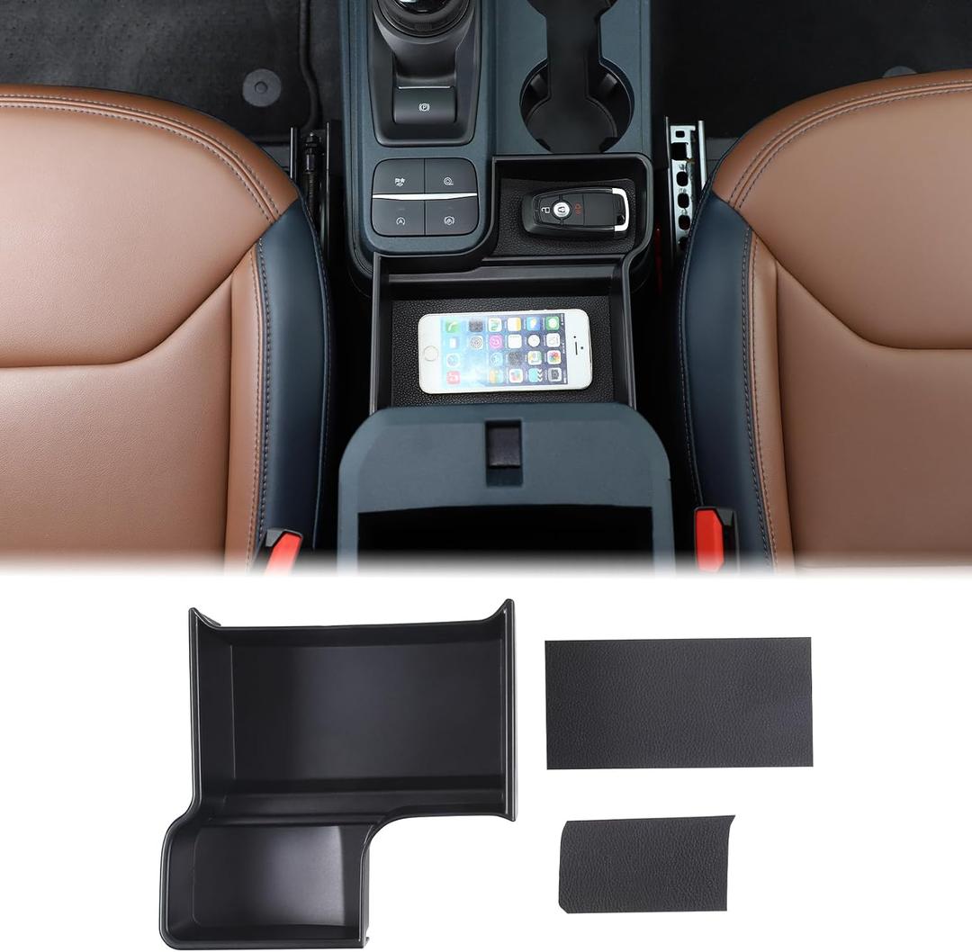 Aunginsy Center Console Storage Box Compatible with Ford Maverick 2022-2024 Pickup Truck Central Control Organizer Tray Front Armrest Storage Accessory Container Insert Tray with Mat ABS Accessories