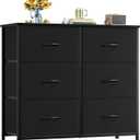 Somdot Dresser for Bedroom with 6 Drawers, Wide Storage Organizer Chest of Drawers with Fabric Bins for Living Room Closet Kids Bedside Nursery Laundry Entryway, Black
