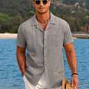 COOFANDY Men's Casual Button Down Shirts Short Sleeve Summer Beach Shirt Cuban Vacation Textured Shirts with Pocket (XXL)