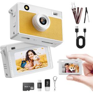 HOTU Mini Keychain Camera, 2K 20 MP Mini Digital Camera with 16G Card for Travel and Vlog, Long Battery Life, Photo Video Camera Compact and Portable for Kids, Teens, Yellow