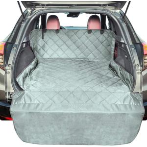 F-color SUV Cargo Liner for Dogs, Water Resistant Pet Cargo Cover Dog Seat Cover Mat for SUVs Sedans Vans with Bumper Flap Protector, Non-Slip, Large Size Universal Fit, Grey (Large: 55'' x 91'')
