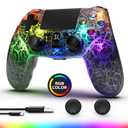 Wireless Controller for PS4, Controller Compatible with PS4/Pro/Slim,Double Shock 6-Axis Motion Sensor, Sensitive Touch Pad, Built-in Speaker & Stereo Headphone Jack (Black Crack RGB Light)