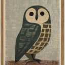 Japanese Owl Wall Art, Vintage Bird Wall Decor Painting Japan Mid Century Wildlife Animal Poster Canvas Prints Picture for Bedroom Living Room Farmhouse 16x24 inch Wood Framed