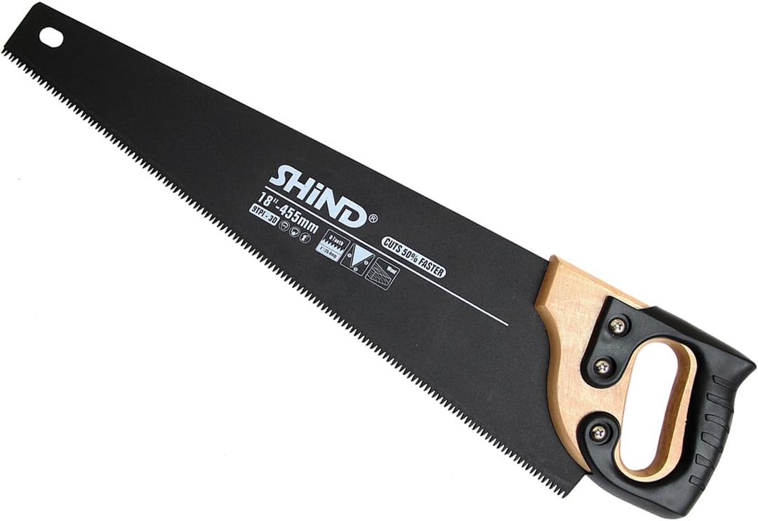 SHIND 18-Inch Professional Hand Saw with High Carbon Steel Blade, Ergonomic Non-Slip Handle for Woodworking, Cutting Wood, Plastic, and Drywall - Durable & Lightweight for Precision Cuts