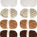 MABOZOO Assorted Chunky Yarn for Crocheting - 8 Pack, Fluffy Jumbo Chenille, Soft Plush - Giant Thick Fuzzy Yarn for Hand or Arm Knitting - Khaki Multi (31.7 yds, 8 oz Each Skein)