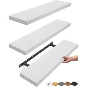 BAYKA White Floating Shelves for Wall, Set of 3, 22.5 Inches Wall Mounted Rustic Wood Shelves for Bathroom, Bedroom, Living Room or Kitchen, Hanging Shelf for Books/Storage/Decor/Display