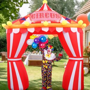 10ft Circus Party Decorations Inflatable Arch Blow up Tent Built in LED Lights Red and White Striped Archway for Circus Carnival Theme Birthday Party Decoration Outdoor Yard Garden Halloween Decor