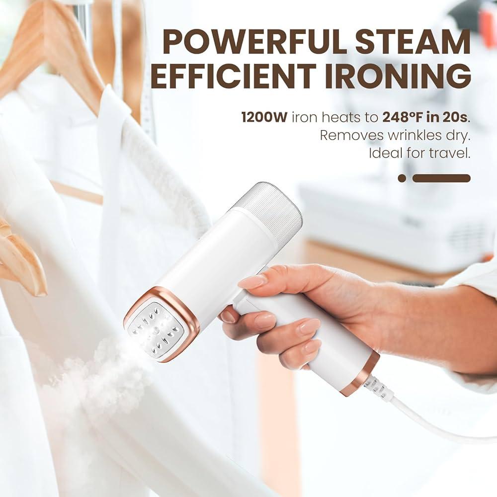 Portable Handheld Steam Garment Steamer Foldable: Effortless Wrinkle Clothes Steam Iron Removal 20Second Fast Heatup, 1200W, 120ml Water Tank for Home & Travel (120V Only, Not for Europe)