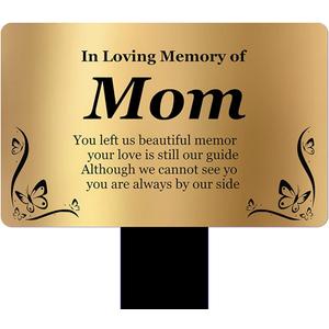 Memorial Plaque for Mom - Elegant Gold Aluminium Grave Marker with Black Acrylic Stake - Remembrance Garden Sign - Bereavement Gift