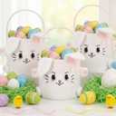 Mimorou 3 Pack Easter Basket Soft Plush Bunny Sherpa Personalized Bucket with Rabbit Ears Decorative Bow Large Bunny Tote Bags Ideal for Egg Hunt, Party Favors(White)