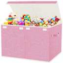 Large Collapsible Toy Storage Box with Lid & Handles - Kids Organizer Chest for Toys, Clothes, Blankets (Pink, Nursery, Playroom, Bedroom)-24.5''13''16''