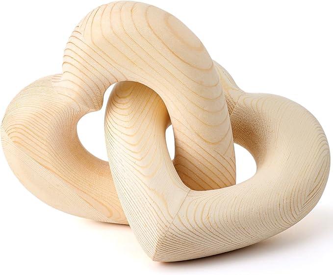 Handmade Wooden Heart Decor Interlocking Hearts Neutral Wedding Couple Gifts Aesthetic Natural Wood Knot Chain Link Shelf Decor Coffee Table Accessories(Wood Grain)