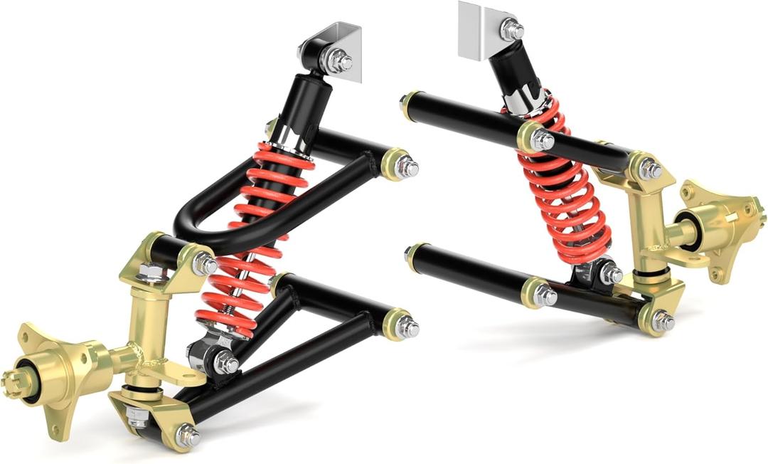 Front Suspension Swing Arm Kit, Upper/Lower Swing Arm & Front Suspension Shock Assembly with Steering Strut Knuckle Wheel Hub, Go Kart Electric ATV Quad Bike DIY Kit Accessories