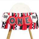 Race Car High Chair Banner - Fast One Birthday Party Decorations, Red Vintage Racing 1st Birthday Highchair Banner, Race Car Boy Smash Cake Banner, Racing Garland With Black And White Checkered Flags