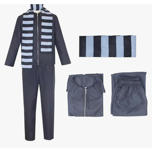 Men Women Adult Anime Cosplay Grey Costume 3 Piece Tracksuit Halloween Zipper Jacket Coat Pants with Striped Scarf Size S