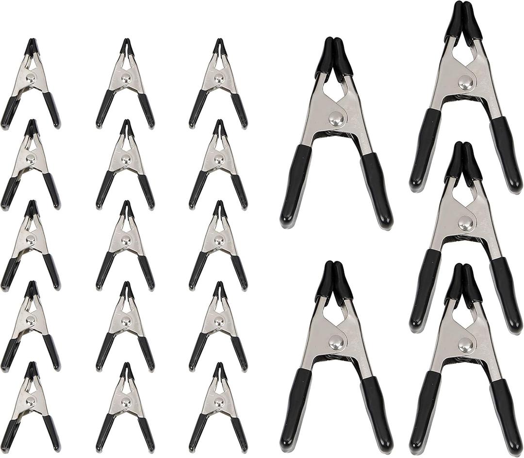 Amazon Basics 20-Piece Steel Spring Clamp Set, Strong, Non-Marking PVC-Coated Tips, 15 Pack of 3/4-inch, 5 Pack of 1-inch, Black/Silver