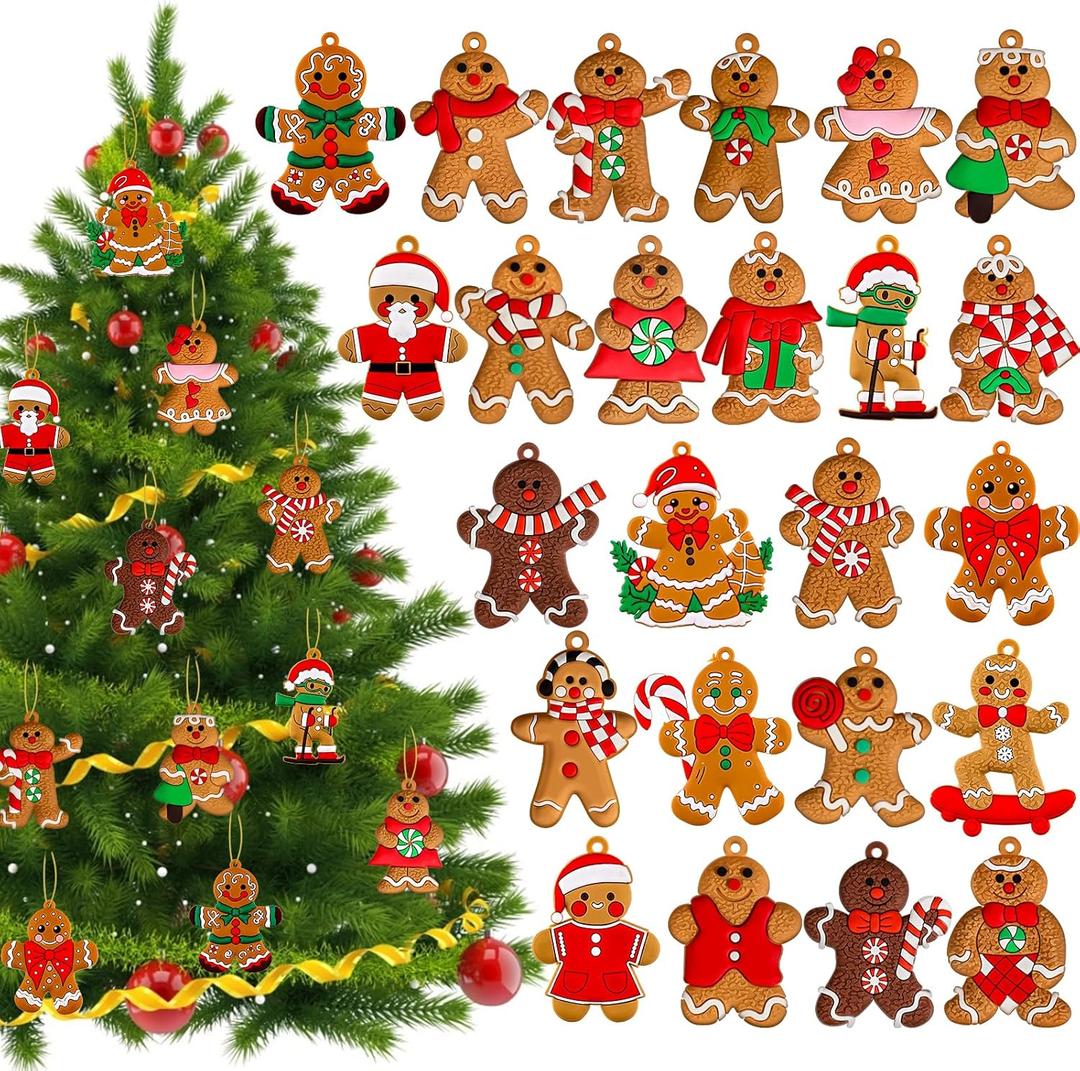 24Pcs Gingerbread Man Ornaments for Christmas Tree Decorations Mini Gingerbread Hanging Charms Decorative Hanging Ornaments Christmas House Decor Xmas Holiday Indoor Decorations