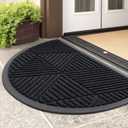 Smiry Half Circle Front Door Mat Outside Entrance, Heavy Duty Sturdy Natural Rubber Doormat, Trap Dirt and Moisture, Low Profile Mats for Indoor Outdoor Entry, Irregular Triangle (29.5x17, Black)
