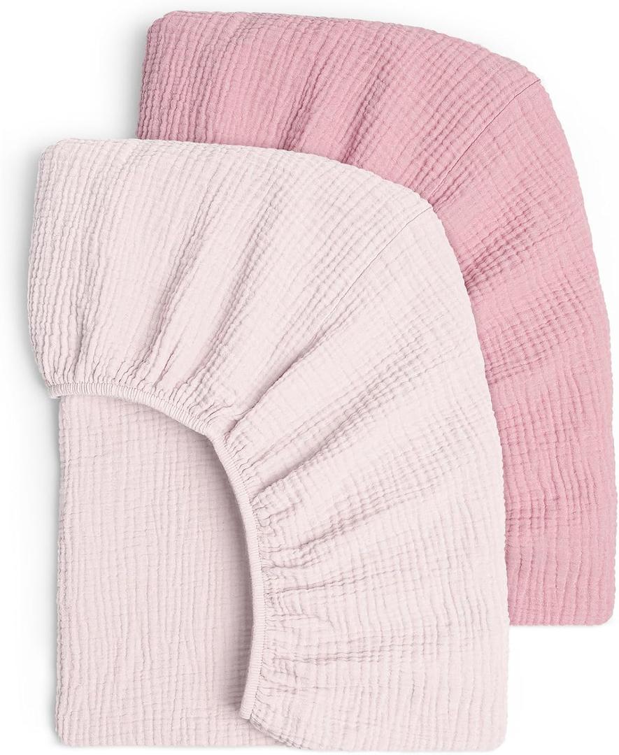 Lulu moon Muslin Crib Sheets - Fitted Crib Mattress Sheets for Boys and Girl - 28"x 52", 2 Pack (Carnation & Soft Pink)