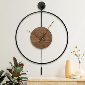 Large Modern Wall Clock,Wall Clocks for Living Room Decor,Classical Silent Metal Minimalist Walnut Dial,Big Decorative Farmhouse Pendulum Wall Clock With Walnut Pointers for Office,Dining Room (2031 Inch)