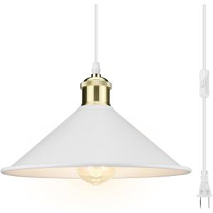 LYOOWNG Plug in Pendant Light, Bigger Hanging Lights with Plug in Cord On/Off Switch, 13FT Industrial Plug-in Hanging Light, Vintage Pendant Lights Fixture, White