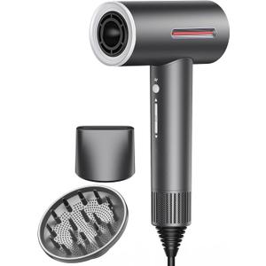 Hair Dryer, 1600W Professional Ionic High-Speed Blow Dryer for Fast Drying with Diffusers Nozzle and Styling Nozzle, Lightweight, Ultra-Quiet, Hair Dryer with 180000RPM Brushless Motor